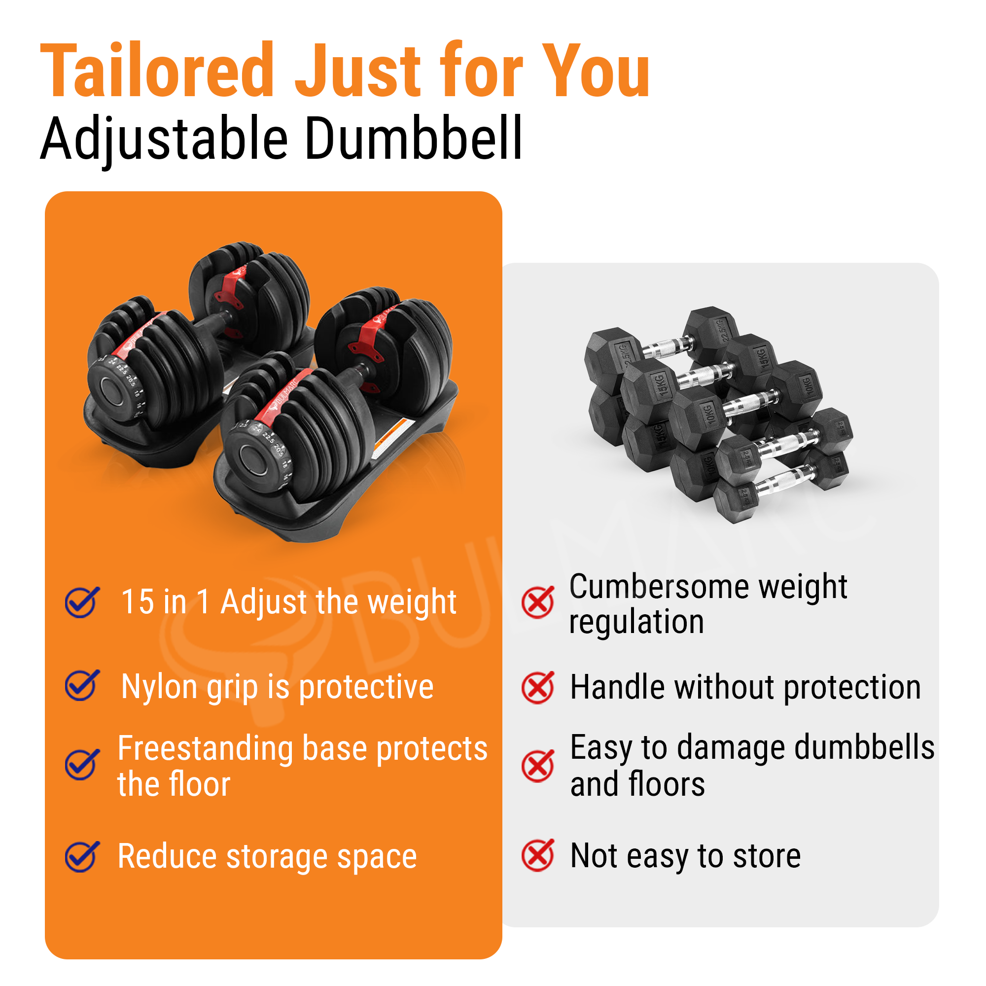 Bulmarc Adjustable Dumbbell Pair 2.5kg–24kg Each | 15-in-1 Weight Set | Home Gym Strength Training