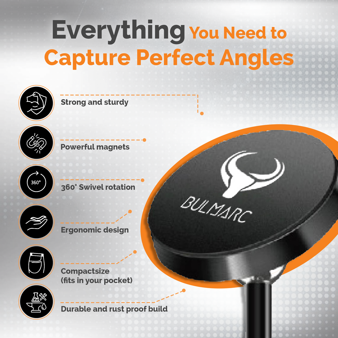 Bulmarc CamBuddy – Compact Magnetic Mount for Gym, Car, Home & Travel