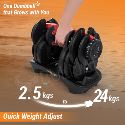 Bulmarc Adjustable Dumbbell Pair 2.5kg–24kg Each | 15-in-1 Weight Set | Home Gym Strength Training