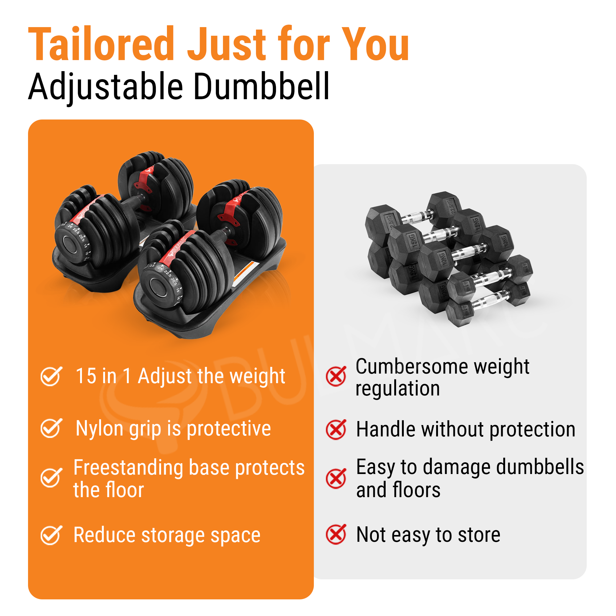 Bulmarc Adjustable Dumbbell Pair 2.5kg–24kg Each | 15-in-1 Weight Set | Home Gym Strength Training