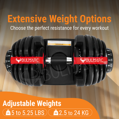 Bulmarc Adjustable Dumbbell Pair 2.5kg–24kg Each | 15-in-1 Weight Set | Home Gym Strength Training